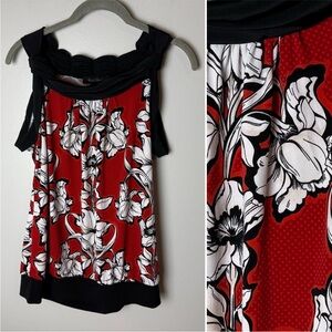 White House Black Market WHBM Sleeveless Blouse Size Medium Top Floral Stretch